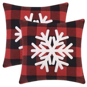 uxcell Pack of 2 Plaid Print Throw Pillow Covers 18 x 18 Inch Snowflake
